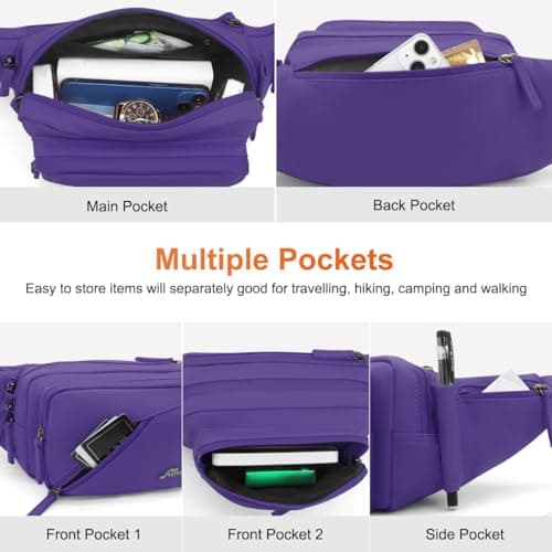 REETEE Bum Bag Fanny Pack Men Women Water Resistant Waist Packs Sports Waist Bag with Bottle Holder, Walking Waist Pack Bumbag with Adjustable Belt for Running Travel Cycling Outdoor Sport (Purple) — view 4