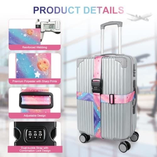 Hittriu 2 Pack Luggage Suitcase Straps, Heavy Duty Travel Accessories Thickened Luggage Belt with Quick Release Buckle, Adjustable Bag Straps for Travel (Colourful Milky Way Set) — view 2