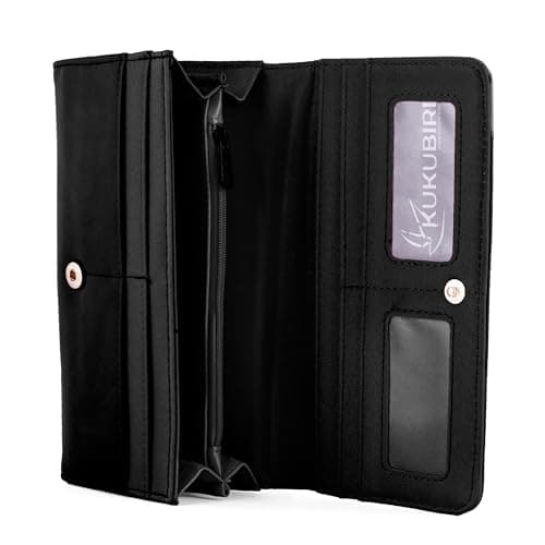kukubird Large PU Leather Zipper Coin Pocket Wallet, Black Floral Elephant, L, Classic — view 2