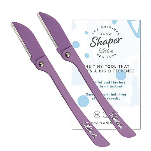 Lilibeth of New York Original Brow Shaper - Foldable Eyebrow Trimmer & Facial Hair Removal Device - Peach Fuzz Remover - Dermaplaning Tool for Women - Pack of 2 (Lavender)