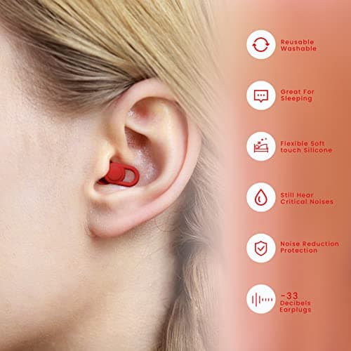Silicone Ear Plugs for Sleep Noise Cancelling Noise Reusable Soft Comfortable Earplugs for Sleeping,Noise Sensitivity & Flights -16 Ear Tips in XS/S/M/L,2 Travel Boxes - 33dB Noise Cancelling(Red) — view 4