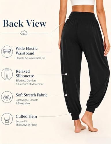 Terecey Womens Yoga Pants High Waist Harem Trousers with Pockets Black — view 5