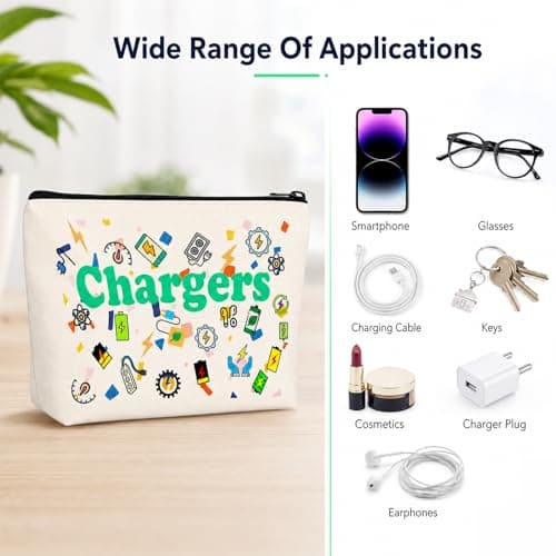 VIZIVOLT Charging Cable Organiser Bag, All My Charging Stuff Travel Pouch, Double-Sided Printing Makeup Bag Gifts for Women Men Cable Bag with Zipper Travel Gifts for Friends Daughter Son — view 5
