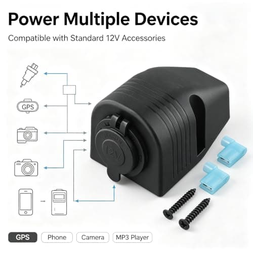 Surfaces Mount Socket 12V/24V Waterproof Power Outlet for Car Boat Motorcycle GPS Camera, Black Plastic Dashboard Accessory with Screws — view 5