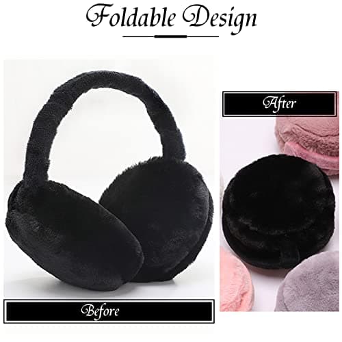 IHCEMIH Ear Muffs, Women Earmuffs Winter Accessories Fluffy Plush Foldable Adults Outdoor Thermal Ear Warmer Skiing Running Ears Covers Protector from Wind Cold Gift for Girls Ladies Black. — view 4