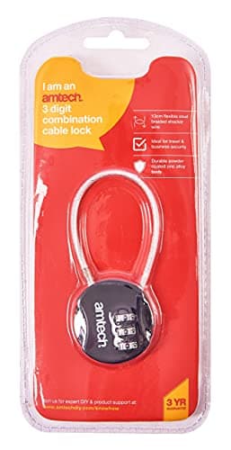 Amtech 3 Digit Combination Cable Lock, 13 cm Flexible Steel Braided Shackle with Zinc Alloy Body, for Luggage, Bags and Toolboxes. — view 2