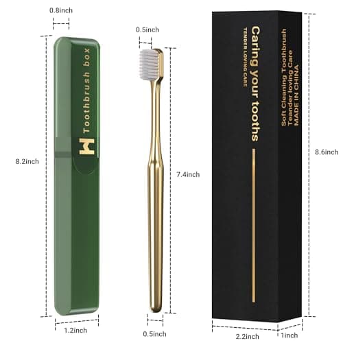 Gold Color Toothbrush with Travel Case Set,Soft Bristles for Sensitive Gums,Luxury Gold-Plated Manual Toothbrush,Business Travel and Vacation Hotel Use (Gold White) — view 4