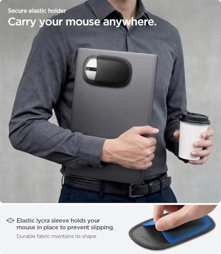 Spigen Ultra-Slim Stick-On Mouse Holder for Laptop, Premium Durable Fabric Mouse Pouch, Strong Adhesive & Tear-Resistant Storage Pocket for Wireless Mouse Compatible with Macbook Neo Pro Air and More — view 4