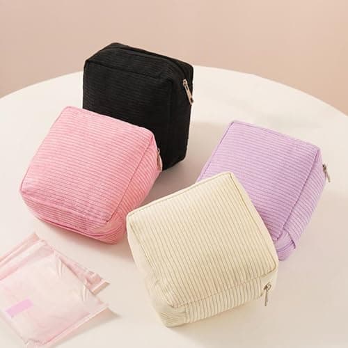 Period Bag, Corduroy Sanitary Napkin Storage Bag, Sanitary Napkin Portable Bag, Period Starter Kit for Young Girls, School Office Storage Sanitary Products (Purple) — view 2