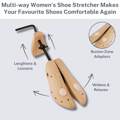 Women’s Professional Wooden Shoe Stretcher with Bunion Plugs, Multi-Directional Width & Length Adjustment, Fits UK Size 5–8, High Heel & Flat Shoe Expander Tool — view 2