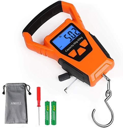 aokuy Waterproof Fishing Scale with Ruler, Luggage Scale, Weight Hanging Hook Scale,110lb/50KG-Backlit LCD Display.Waterprof bag and 2 AAA Batteries Included