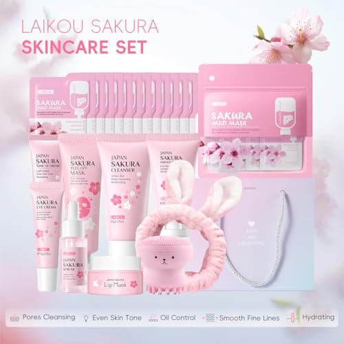 LAIKOU Sakura Skincare Set for Women & Teenage Girls, Travel-Friendly 34Pcs — view 2