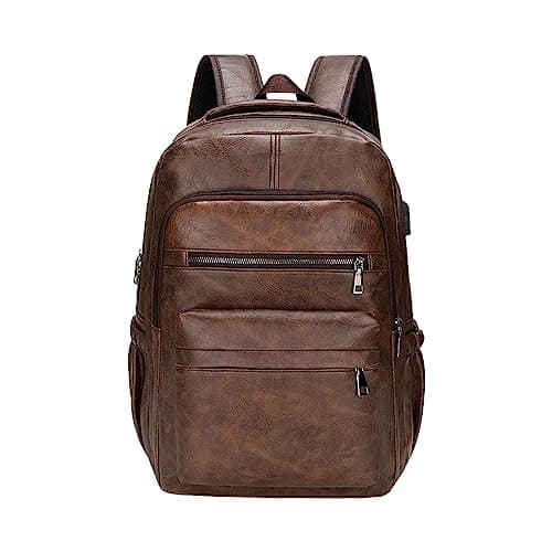 Baoblaze PU Leather Laptop Backpack Men Travel Rucksack Multiple Pockets Water Resistant Casual Daypack Computer Backpack for Fishing Shopping Hiking, Coffee — view 5