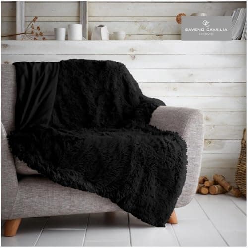 Cuddles Throws Hug & Snug Long Pile Fulffy Fur Fleece Blankets Super Soft Warm Cosy Couch Sofa Settee Bed Sherpa Fleece Throws Travel Multipurpose Large Blankets (Black, Double - 150x200cm) — view 2