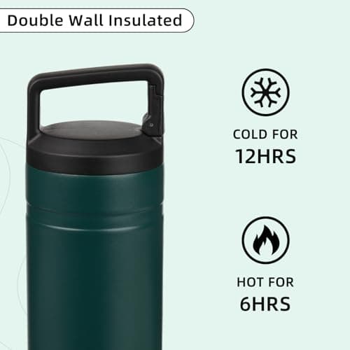 BJPKPK Insulated Water Bottle with 2 Lids,600ml Double Wall Stainless Steel Vacuum Tumbler Travel Coffee Mug,Wide Mouth Thermal Cup,Dark Green — view 5