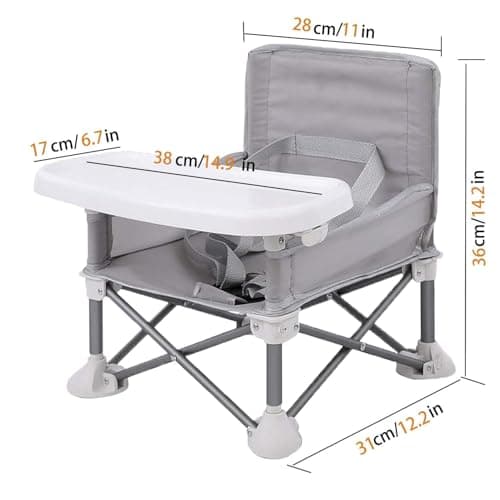 LADIDA Foldable Portable Baby Travel Booster Seat with Tray – High Chair for Dining, Camping, Beach – Toddler Feeding Chair with Removable Tray & Carry Bag （Grey） 308 — view 2