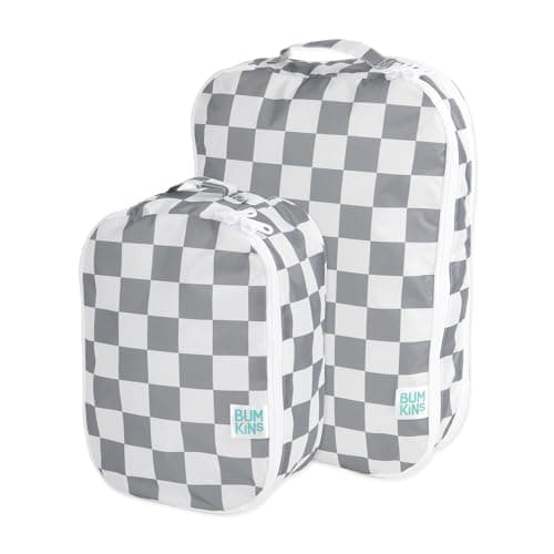 Bumkins Packing Cubes for Travel Bag, Organize Luggage with Compression Bags, Essential Traveling Accessories to Pack Carry On Suitcase, Must for Clothes or Toiletries, Set of 2 Sizes, Charcoal Check,