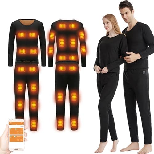 TOVCHEI Electric Heated Thermal Underwear Set Unisex APP Control USB Powered Heated Long Sleeve Shirts Leggings for Outdoor,28 Zone,M