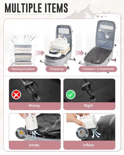 WEPOET Vacuum Backpack Travel with Pump Women, Carry On Ryanair Cabin Bags Flight Approved, Large Capacity Laptop Backpack for Men, Waterproof Travel Bag with Vacuum System(Grey) — view 4