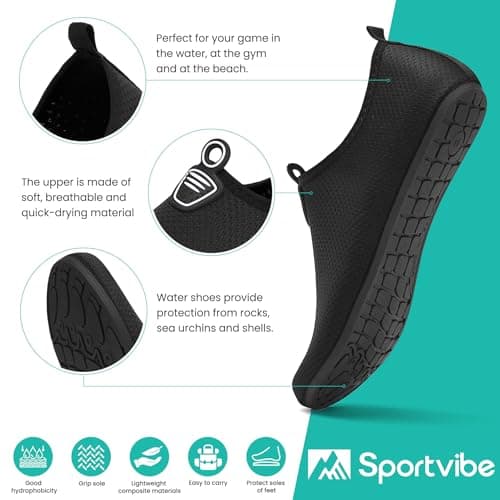 sportvibe Water Shoes Beach Shoes Lightweight Barefoot Aqua Quick Dry Breathable Swim for Women Men Surfing Running Driving Pool Yoga (Black,10.5 UK/45 EU) — view 5