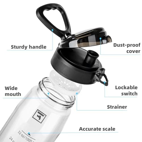 Fanhaw Sports Water Bottle 1L, Drinks Bottle with Chug Lid, BPA Free Leakproof Tritan Plastic Water Bottle, Wide Mouth Reusable Bottle for Gym, Travel, School, Office, Cycling & Hiking (Clear & Black) — view 6