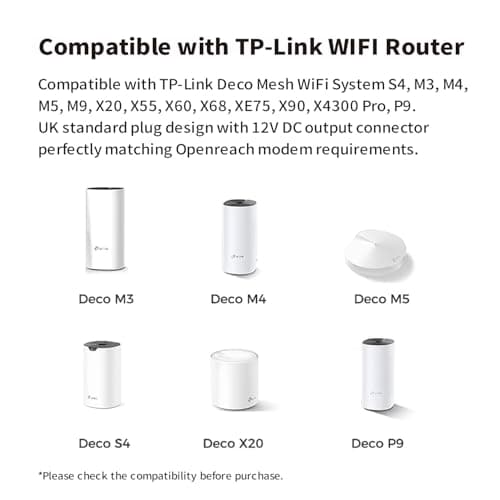 12V Power Supply Compatible with TP-Link Deco Mesh WiFi System S4 M3 M4 M5 M9 X20 X55 X60 X68 X90 X4300 Pro XE75 Replacement Charging Adapter 5.9FT/1.8M Charger Cord — view 2
