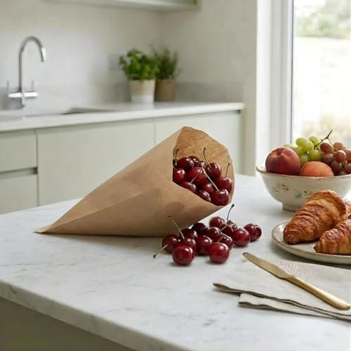 100 7” x 7” Brown Kraft Strung Paper Bags | Strong Packaging Bags for Food, Fruit, Takeaway, Retail, Lunch — view 3