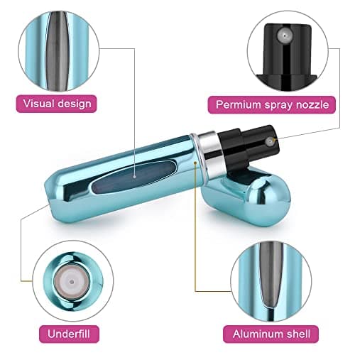 ACWOO 5 PCS 5ML Perfume Atomiser Bottles, Refillable Fine Mist Spray Bottles, Mini Travel Perfume Atomizer, Underfill Empty Travel Bottle Portable Purse Spray Bottle for Men and Women — view 3
