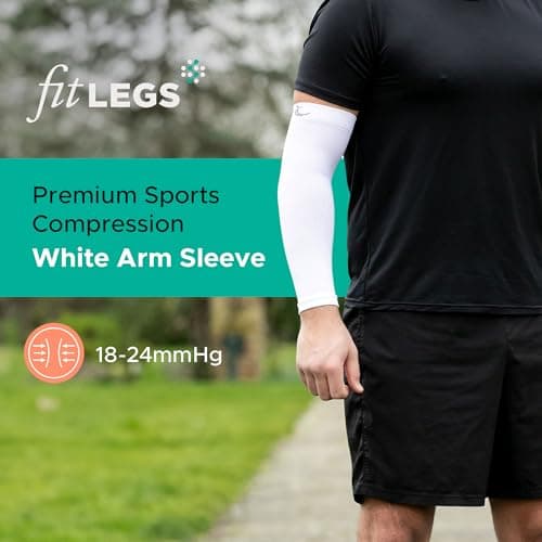 FITLEGS - Sports Compression Arm Sleeve - 18-24mmHg for Muscle Fatigue, Endurance, Soreness & Recovery - White - Medium — view 2
