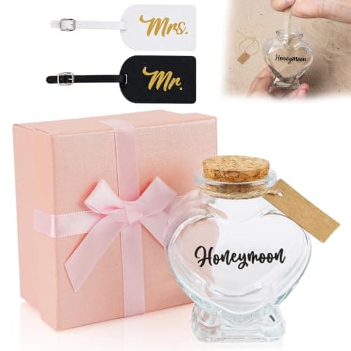 Honeymoon Sand Keepsake Jar Set with Mr and Mrs Luggage Tags,Bridal Shower Gift,Bridal Shower Souvenirs- Honeymoon Gift for Newlywed - Bridal Shower, Wedding,Travel Gifts,No Sand Included