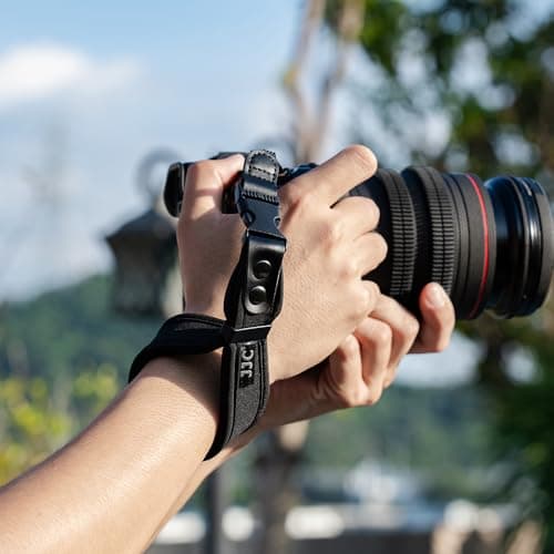 Neoprene Camera Wrist Strap with Quick Release Camera Hand Strap for Canon R5 R6 M200 M100 M50 M10 M6 750D 800D 200D R RP Sony A6600 A6100 A6500 A7R3 Nikon D7500 D5600 D3500 D3400 Z7 Z6 DSLR SLR Strap — view 5