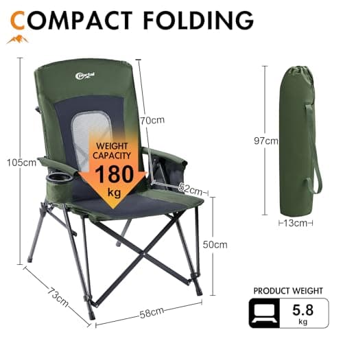 Portal Folding Camping Chair for Adults High Back Heavy Duty 180KG Load Foldable Garden Picnic Festival Collapsible Chair Oversized Hard Armrests Mesh Back Portable for Fishing Beach Patio — view 2