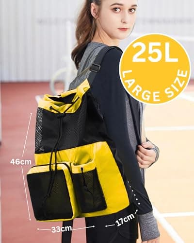 JIMJOOS Drawstring Mesh Swimming Bag - 25L Waterproof Swim Bag with Wet/Dry Compartment, Multifunctional Sports Backpack for Kids, Adults, Swimming, Surfing, Beach, Gym (Yellow) — view 5
