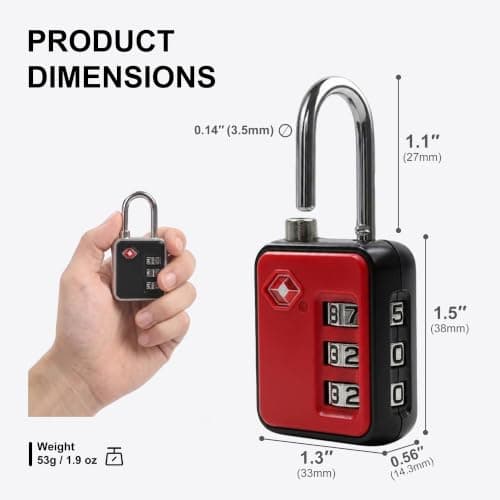 UP Security TSA-Approved Combination Padlock - Durable, Resettable, Compact Travel Lock for Luggage, Suitcase, Gym Locker, and More (Black+Red) — view 5
