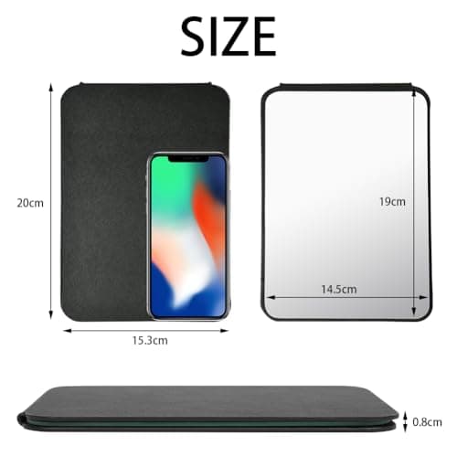 OSDUE Folding Tabletop Mirror, 20.5 * 15.5 Black PU Leather Portable Travel and Desktop Vanity Mirror with Stand for Office Desk, Vanity Table, Camping — view 2