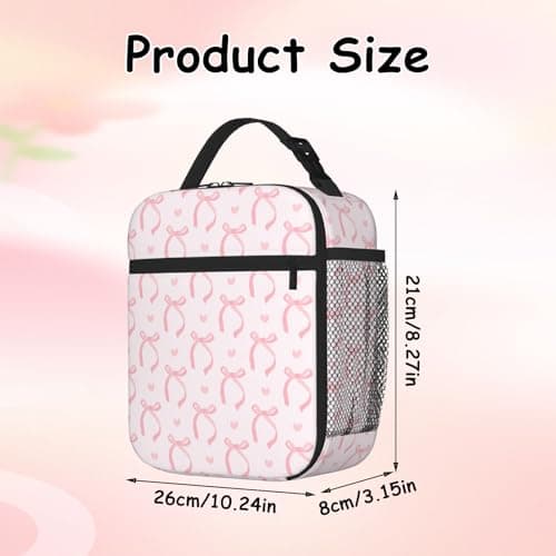 Insulated Lunch Bag for Women Girls, Cute Pink Butterfly Bow Girls Lunch Bag Reusable Leakproof Thermal Cooler Bags Adult Kid Packed Lunchbox for Work School Picnic Travel Beach Preppy Stuff Gifts — view 2