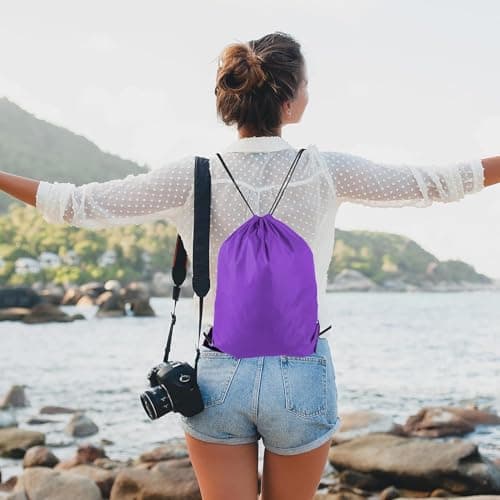 Yoolly Drawstring Bags, PE Bags Drawstring Gym Bags String, Waterproof Sack for Mens Womens Kids, Drawstring Backpack for School, Sports, Travel, Swimming, Beach (Purple) — view 6