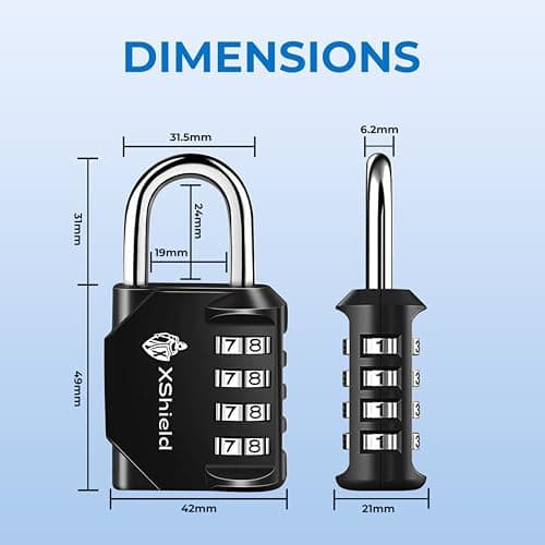 XShield 4-Digit Combination Padlock | Heavy-Duty Keyless Lock with 10,000 Code Options | Weather-Resistant Alloy Body | Ideal for Lockers, Gates, Gym, Outdoor & Travel – Black (Pack of 1) — view 2