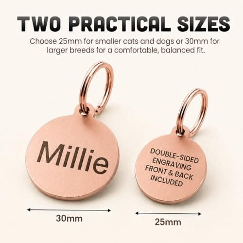 Personalised Laser Engraved Stainless Steel Dog and Cat ID Tags, Available in 5 Colours and 2 Sizes (Rose Gold, Small (25mm)) — view 2