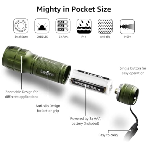 Lepro LE LED Torch Battery Powered, LE1000 Hand Camping Flashlight, 2 Packs — view 6