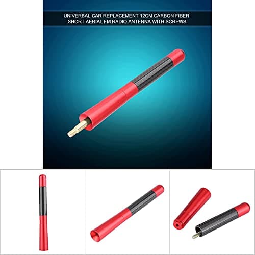Keenso Universal Car Radio Antenna Carbon Fiber Short Aerial 12cm with Aluminum Alloy Ends Includes 3 Screws and 2 Adapters for Screw On FM Radio Antenna Replacement (red carbon) — view 4