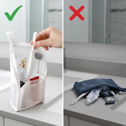 Standing Toiletry Bag, Cosmetic Travel Bag, 3 Pcs Portable Lightweight Travel Toiletry Bag for Business Trips and Weekend Getaways, Ideal for Frequent Travelers (Pink+Black+White) — view 4