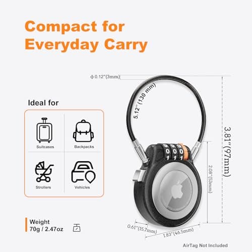 UP Security Lockable AirTag Holder with Combination Lock, Compatible with Apple Air Tag, Metal AirTag Holder Lock for Luggage, Suitcase, Stroller, Car, Kids Backpack Tracking, GPS Tracker Tag Case — view 4