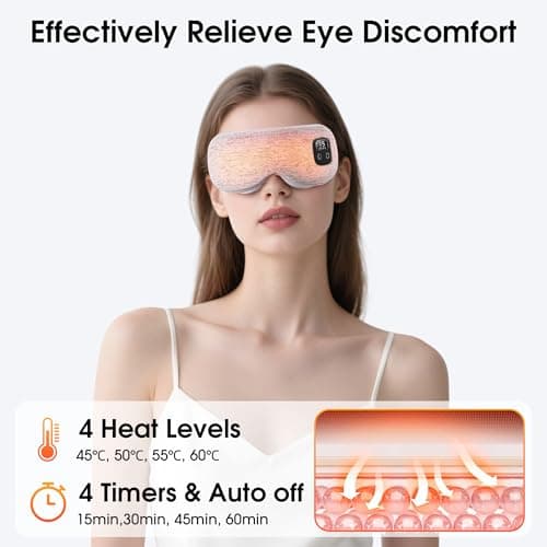 EASICUTI Heated Eye Mask, Cordless Warm Eye Compress for Dry Eyes Blepharitis Stye Treatment Eye Relief Improve Sleep, 4-Level Temperature & Timer, Washable Eye Heating Pad for Sleeping, Travel, Grey — view 3