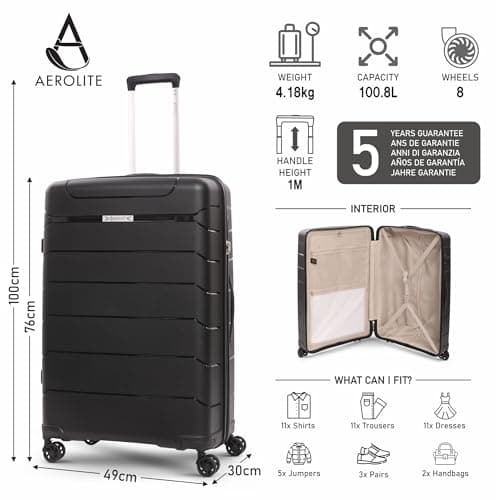 Aerolite Large 28in 100L Polypropylene Hard Shell 8 Wheel Spinner Suitcase — view 2