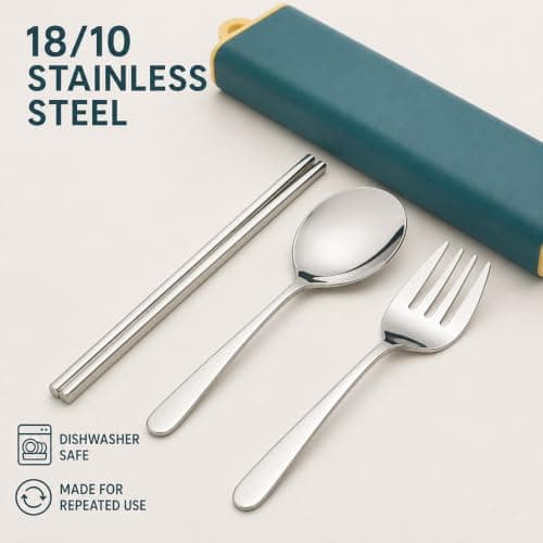 EXZACT 18/10 Stainless Steel Travel Cutlery Set with Case and Chopsticks — view 6