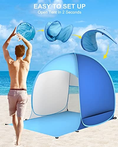 Pop Up Tent Beach Tent Portable Sun Shelters for Kids 2-3 Person, UV 50+ Protection Automatic Instant Baby Tent Outdoor Camping Tent for Family Beach, Picnic, Garden (Blue) — view 6
