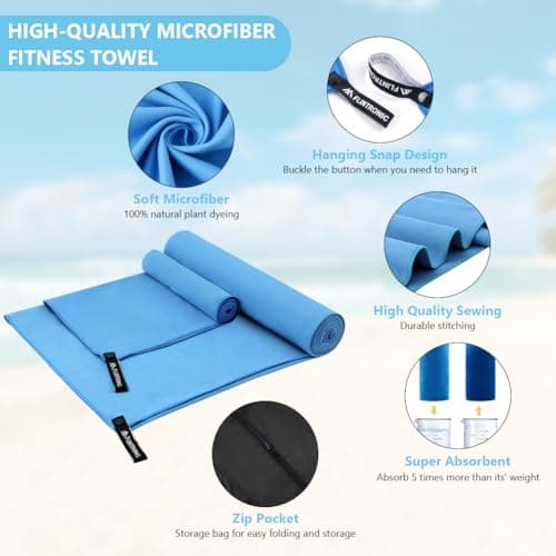 flintronic 2 Pack Microfibre Towel, 180x60CM+80x40CM Microfibre Travel Towel, Lightweight Absorbent, Ultra-lightweight & Fast Drying, for Yoga,Camping & Backpacking — view 4