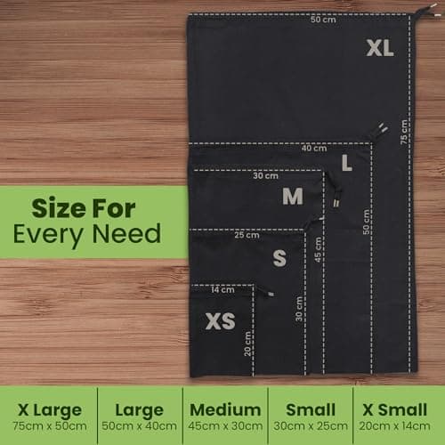 Bronta Mill Plain Natural 100% Cotton Drawstring Stuff Bags | Eco Friendly Storage Pouch | Black - XL - 75cm x 50cm — view 2