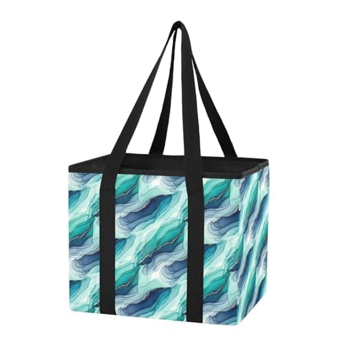 Grckit Car Trunk Organizer Teal Hues Fluid Texture Heavy Duty Collapsible Storage Tote Bag with Reinforced Handles for Shopping Travel Picnic